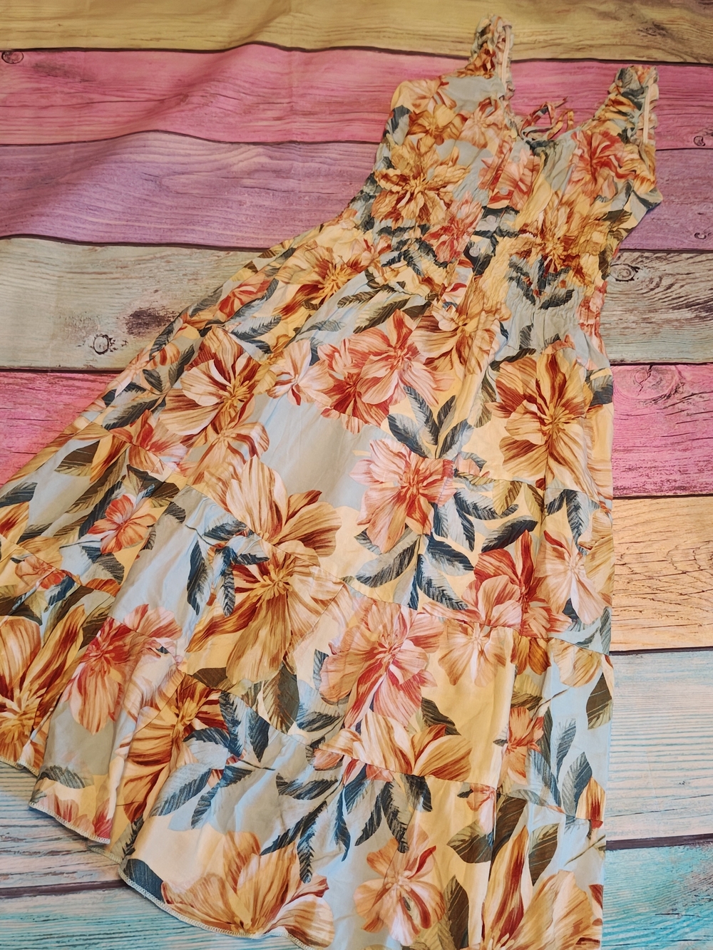 Medium Love Peach and Blue Floral Tiered Sundress